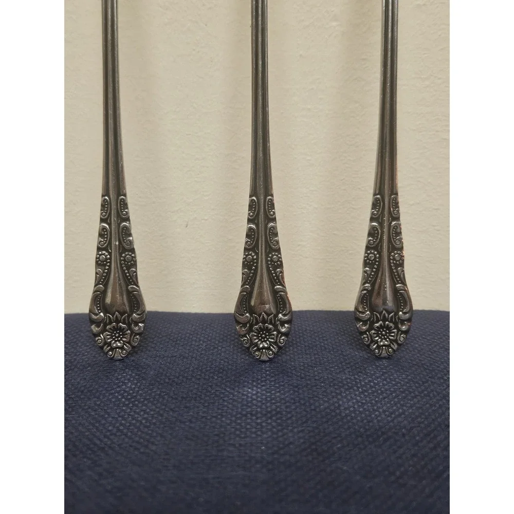 Interpur INR12 Stainless Steel Set of 3 Spoons Vintage Floral Scroll Korea 7in